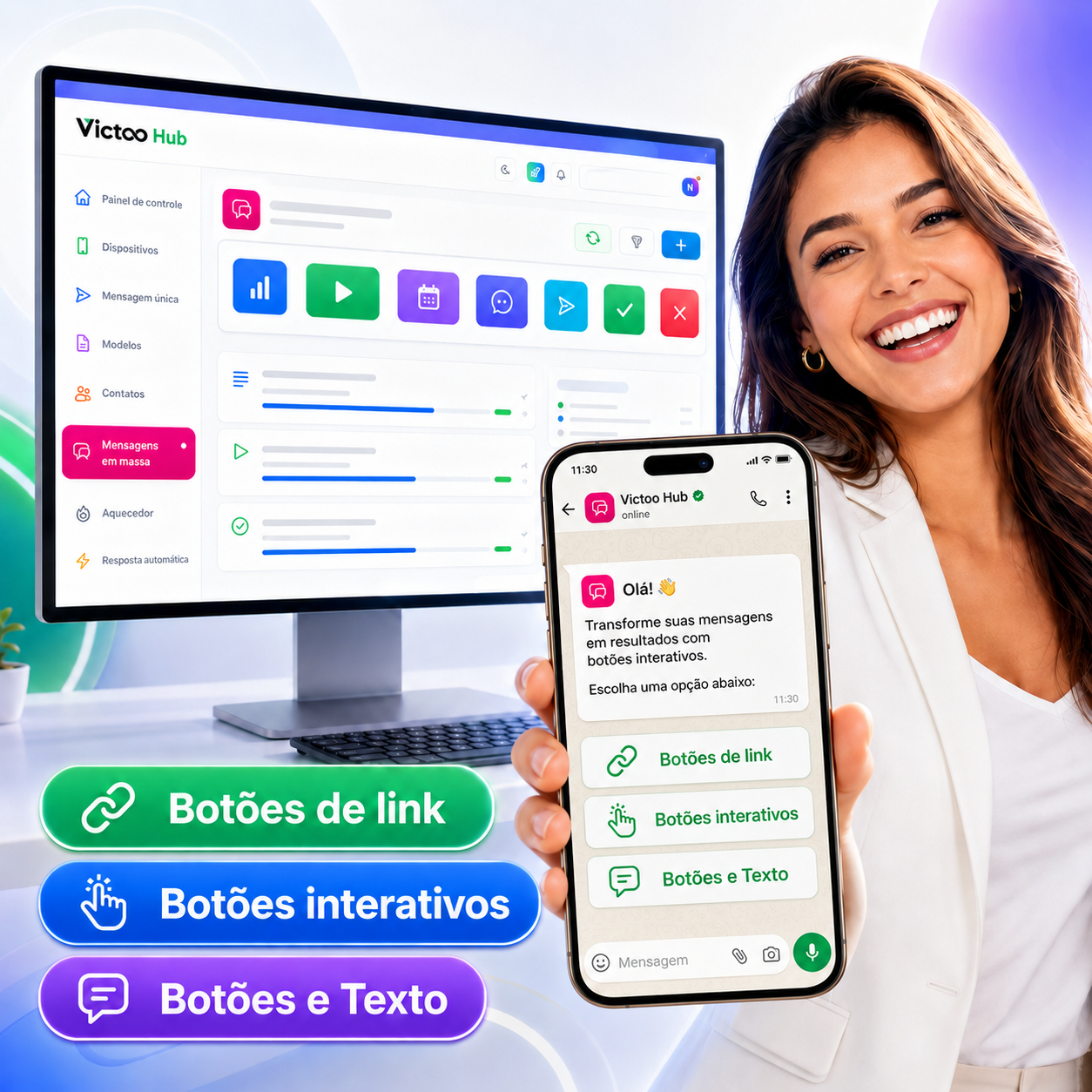 Painel Victoo Hub com campanhas de WhatsApp